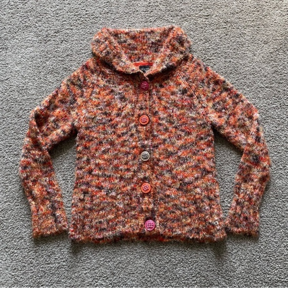 Colour Works Soft Fuzzy Cardigan Sweater Womens Medium Colorful Chunky Buttons